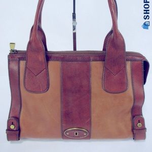 Fossil vintage reissue two tone leather satchel tote purse